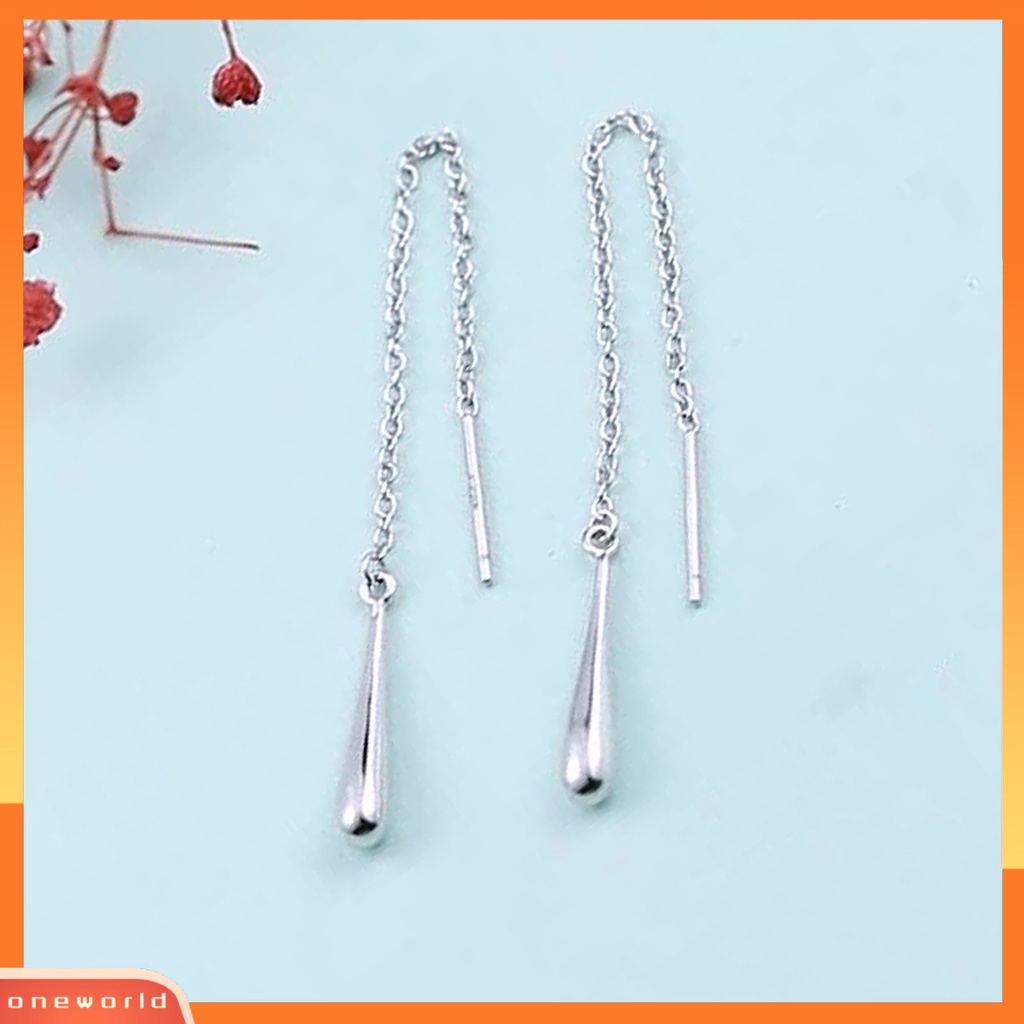 [WOD] 1pasang Anting Drop Panjang Rumbai Teardrop Liontin925Kalung Menjuntai Threader Rantai Perak Untuk Pesta