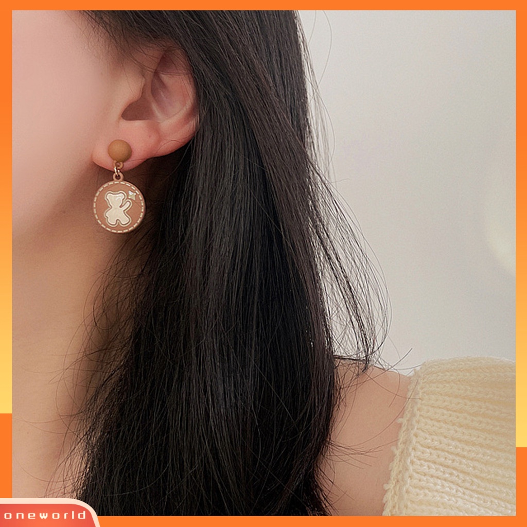 [WOD] 1pasang Anting Menjuntai Gaya Jepang Warna Senada Bulat Lucu Retro Hadiah Fashion Perhiasan Kartun Beruang Bunga Mawar Telinga Studs Untuk Pacaran