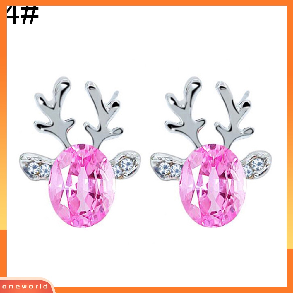 [WOD] Wanita Natal Faux Gemstone Hias 3D Tanduk Telinga Stud Anting Perhiasan Hadiah