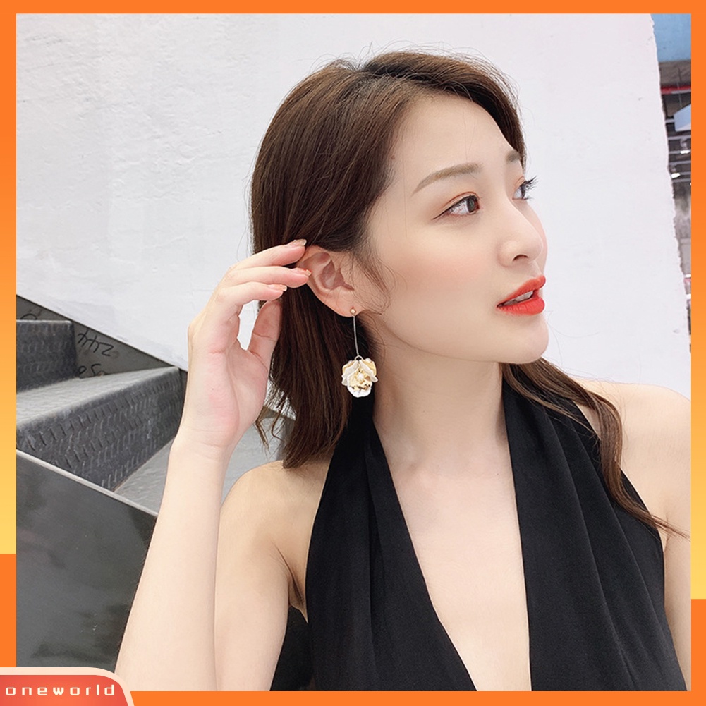 [WOD] Fashion Wanita Kelopak Bunga Panjang Drop Menjuntai Ear Stud Earrings Pesta Perhiasan Hadiah