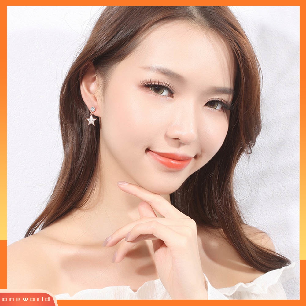 [WOD] Wanita Cubic Zirconia Bintang Berujung Lima Menjuntai Ear Stud Earrings Perhiasan Hadiah