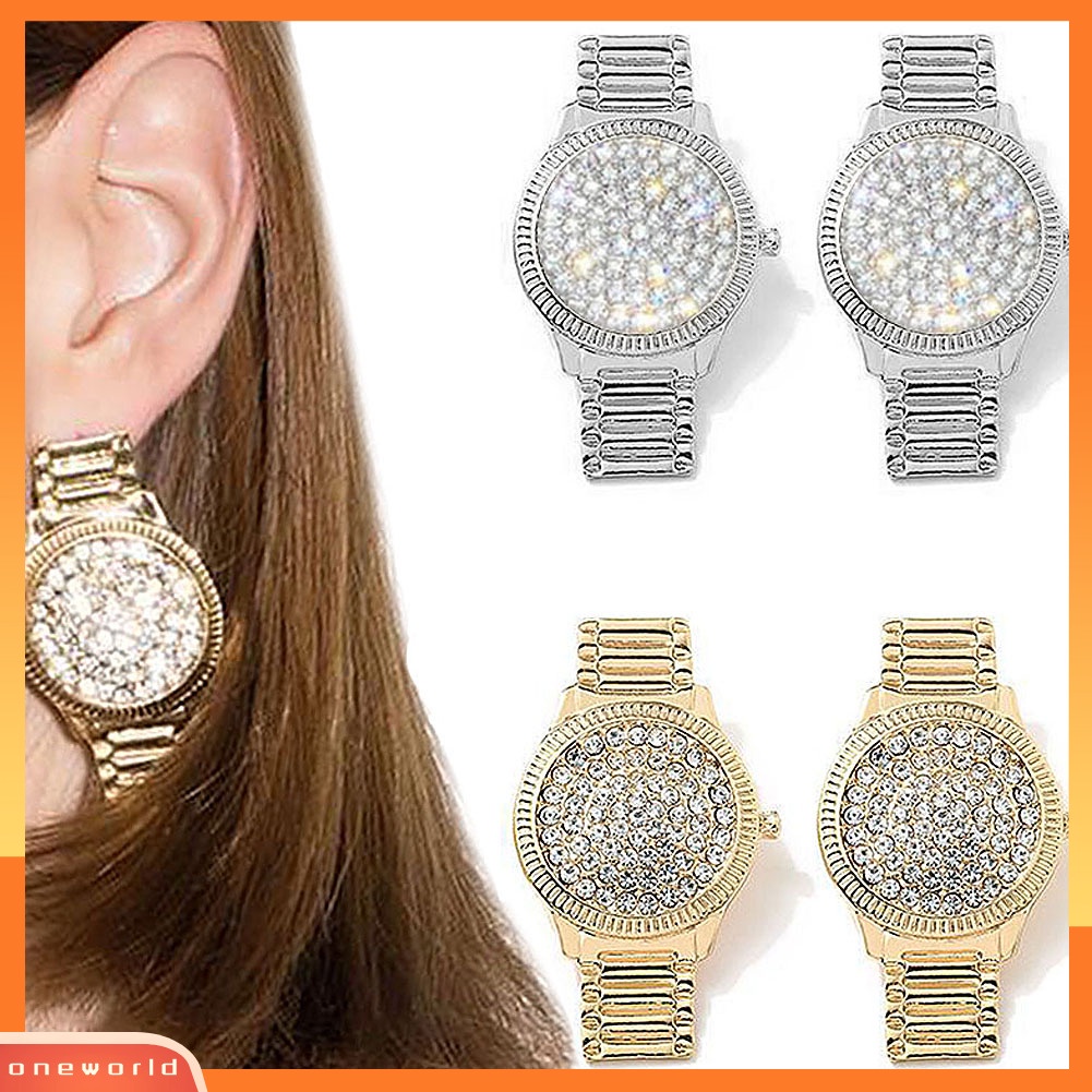 [WOD] Jam Tangan Berlian Imitasi Wanita Bentuk Oval Geometris Menjuntai Ear Drop Earrings Jewelry