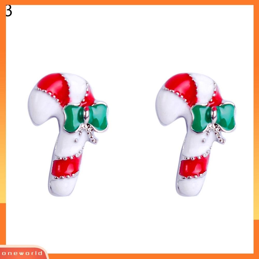 [WOD] Wanita Kreatif Natal Snowflake Candy Cane Stud Earrings Perhiasan Pesta Xmas