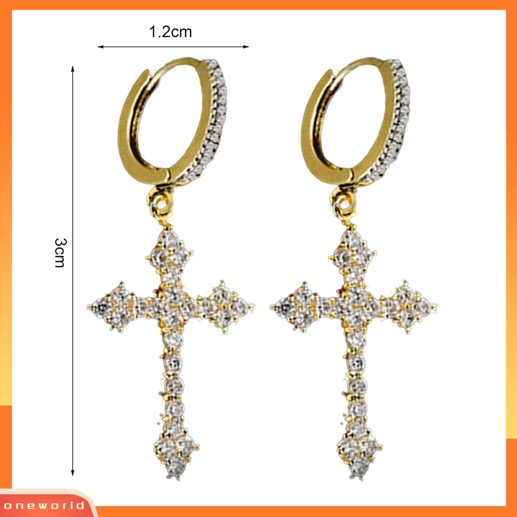 [WOD] 1pasang Wanita Menjuntai Anting Besar Lengket Berkilau Cubic Zirconia Bentuk Salib Drop Earrings Hadiah Ulang Tahun