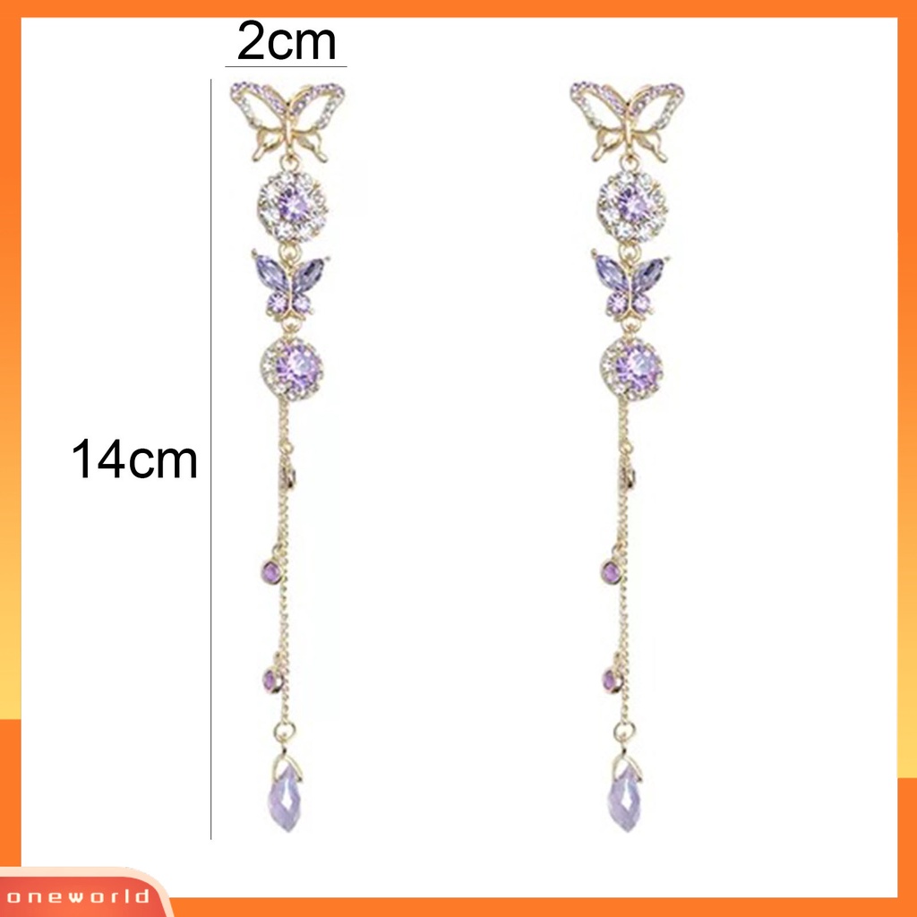 [WOD] 2pcs /Set Anting Elegan Butterfly Alloy Ungu Kristal Imitasi Menjuntai Drop Untuk Anniversary