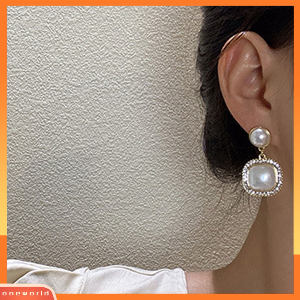 [WOD] 1pasang Bentuk Awan Berlian Imitasi Tindik Wanita Anting Hati Mutiara Imitasi Menjuntai Anting-Anting Perhiasan Aksesori