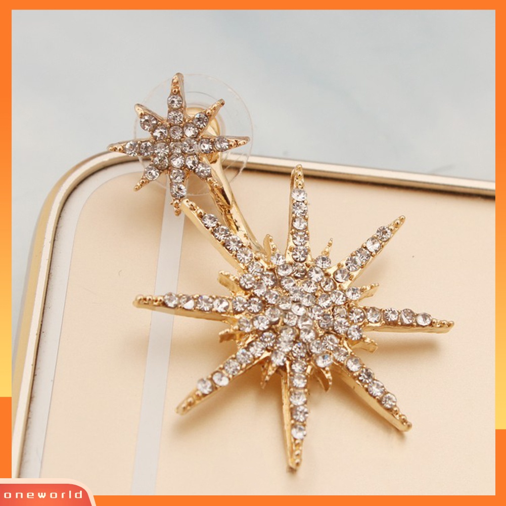 [WOD] 1pc Hexagram Snowflake Pendant Full Berlian Imitasi Bertatahkan Wanita Stud Earrings Hadiah