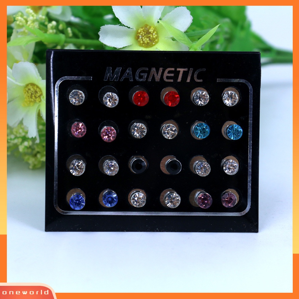 [WOD] 12pasang /Set Unisex Berlian Imitasi Bertatahkan ic Stud Earrings Non Piercing Jewelry