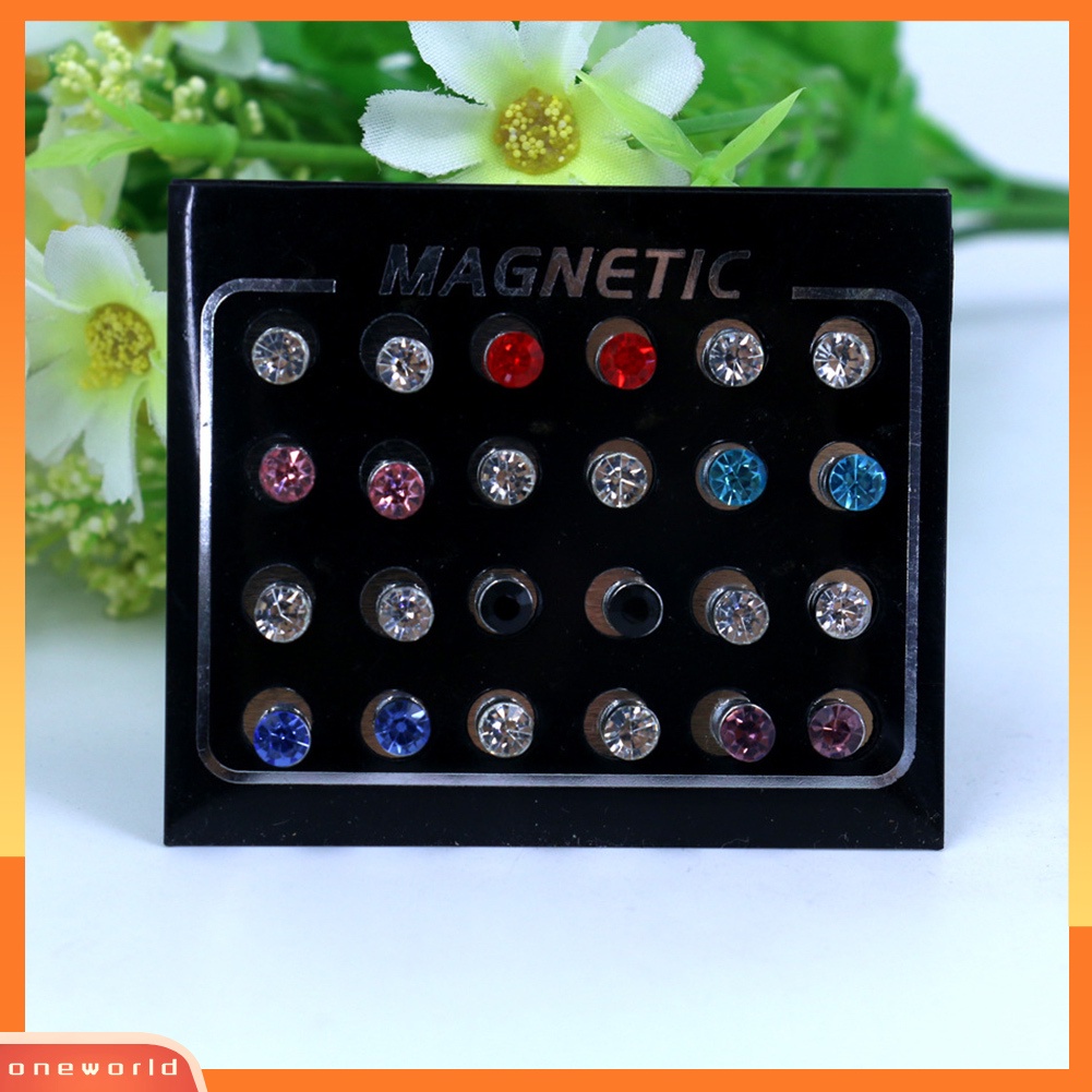 [WOD] 12pasang /Set Unisex Berlian Imitasi Bertatahkan ic Stud Earrings Non Piercing Jewelry