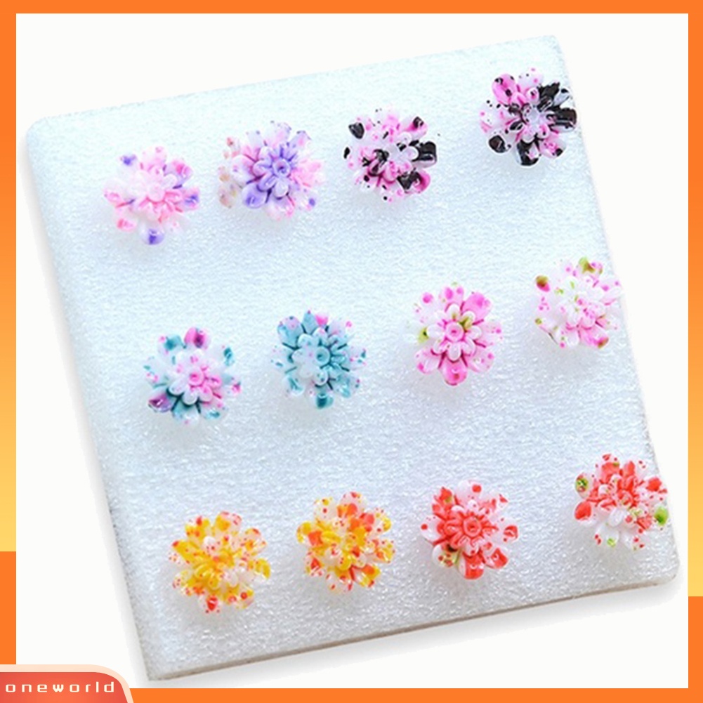 [WOD] 6pasang /Set Lucu Wanita Resin Warna-Warni Aster Bunga Telinga Studs Earrings Jewelry