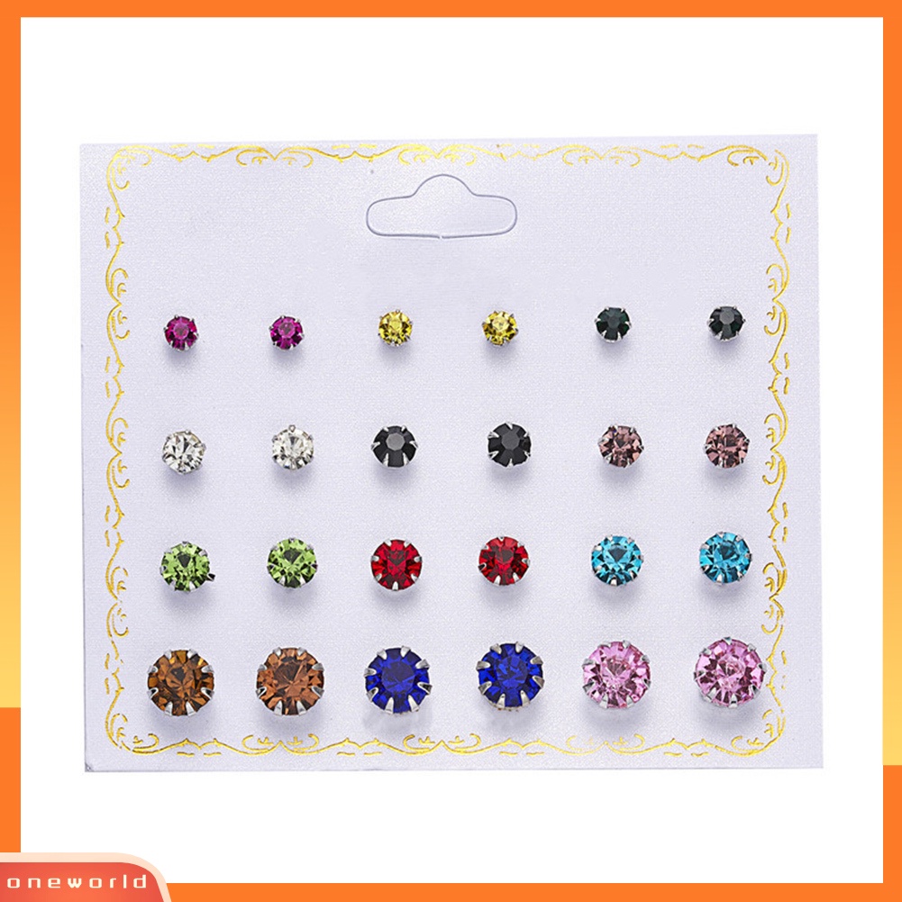 [WOD] 12pasang Fashion Wanita Zirkon Berlian Imitasi Mutiara Imitasi Hias Stud Earrings Jewelry