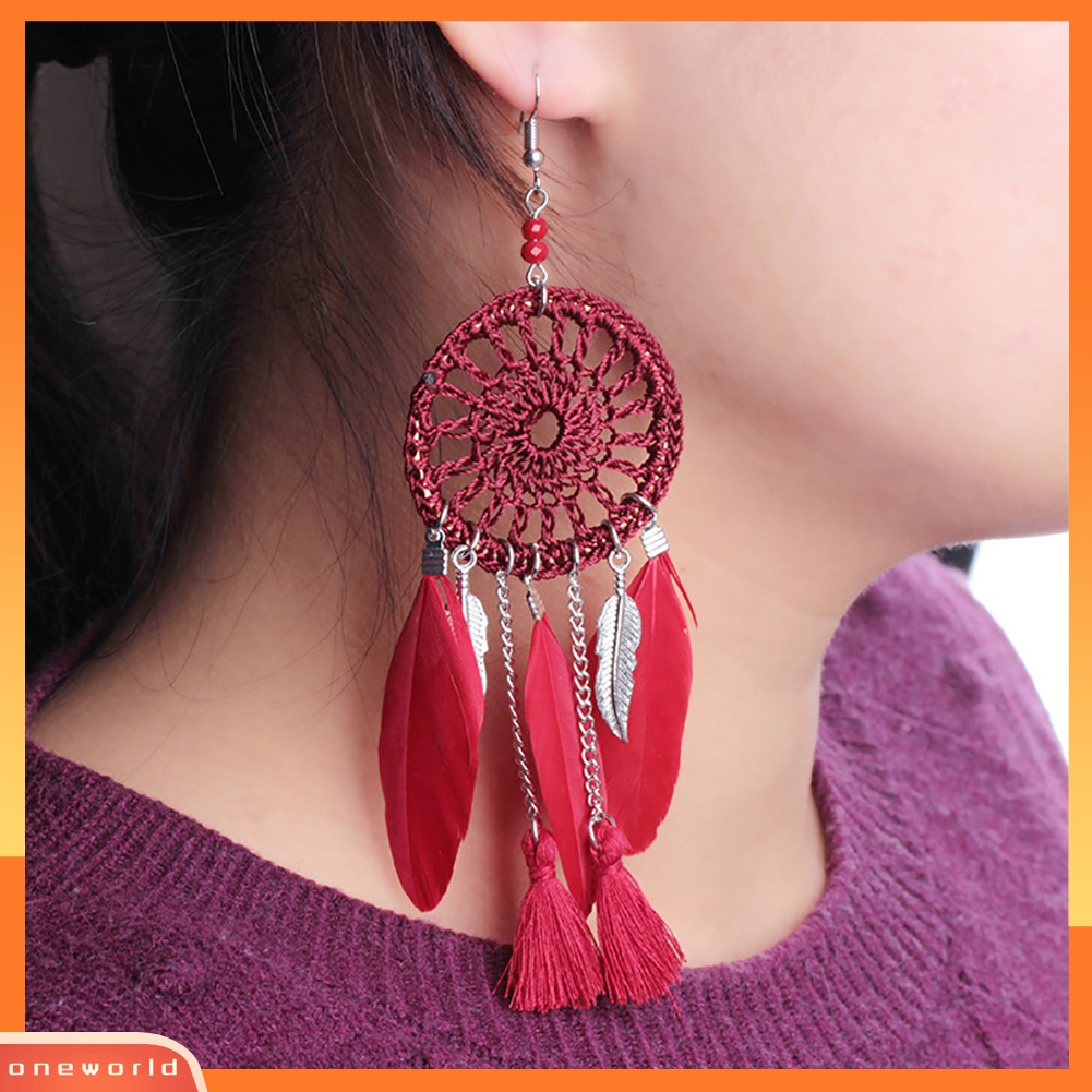 [WOD] Dream Catcher Etnik Rumbai Statement Hook Anting Juntai Panjang Wanita Perhiasan