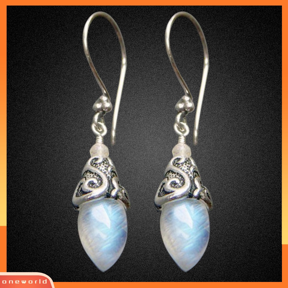 [WOD] Bentuk Kerucut Buatan Moonstone Pendant Hook Anting Retro Wanita Perhiasan Pesta