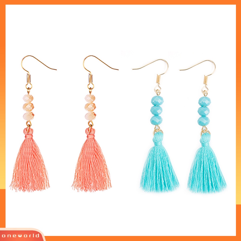 [WOD] Bohemian Manik Akrilik Wanita Gadis Rumbai Kait Anting Panjang Menjuntai Perhiasan Pesta