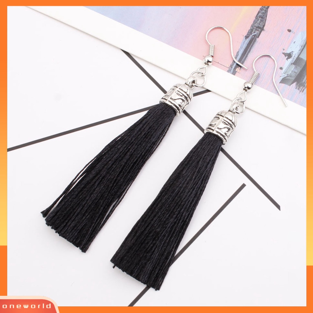 [WOD] 1pasang Anting Kait Bohemian Artistik Benang Katun Fringe Desain Menjuntai Earrings Aksesoris Telinga