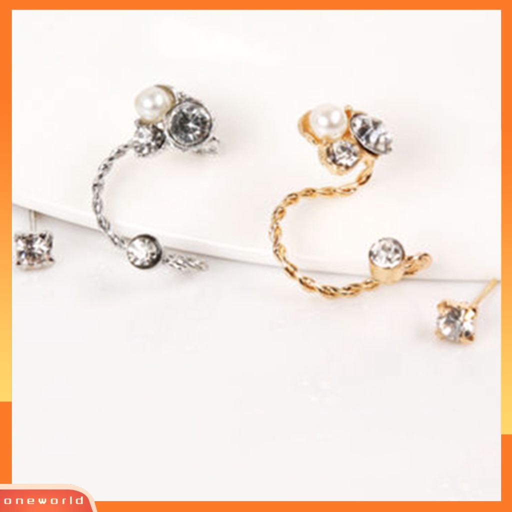 [WOD] 1set Anting Giwang Berlian Imitasi Mutiara Imitasi Alloy Indah Telinga Klip Stud Untuk Wanita