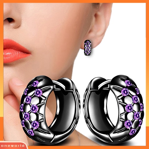 [WOD] Wanita Elegan Ungu Cubic Zirconia Ear Hoop Huggie Earrings Perhiasan Hadiah