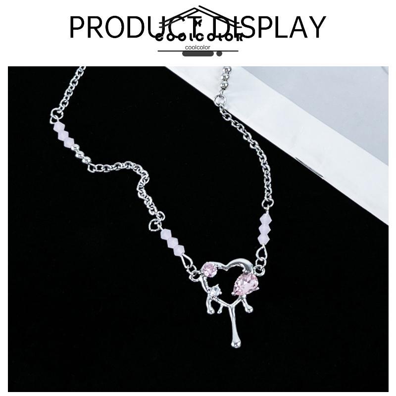 COD❤️Kalung Pendek Pendek Mewah Premium Pink Zirkon Manis Keren Kalung Cinta Tetesan Cair- cl