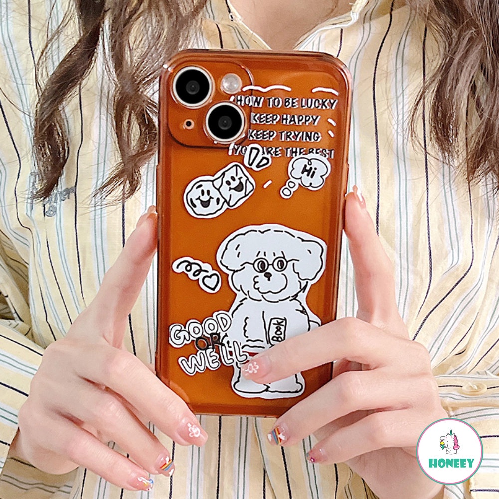 IPHONE Case Ponsel Kartun Anjing Lucu Kompatibel Untuk Apple14 Untuk Iphone14 13 12 Pro Max Casing Iphone11 Pro Max XR Xs7 8plus Bening Coklat Soft Cover