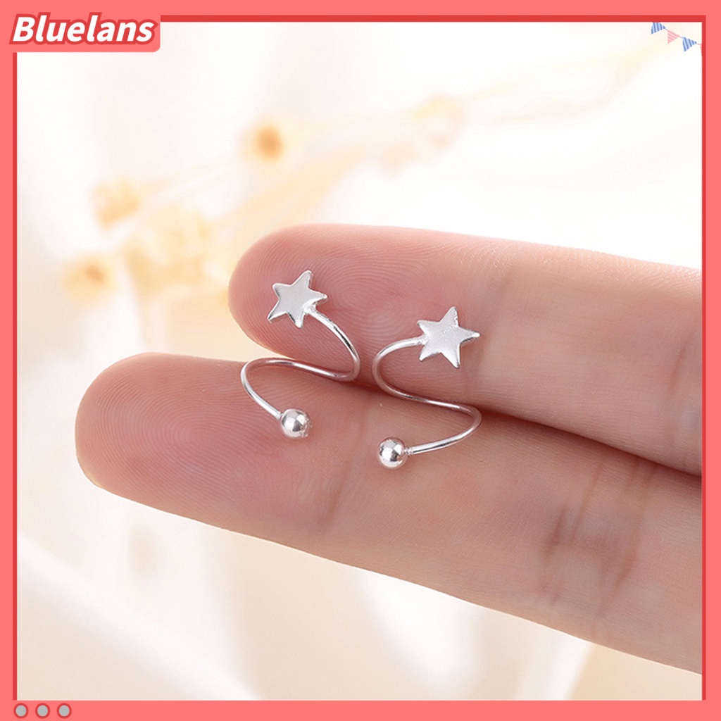 [BLS] 1pasang Ear Studs Round Beads Bintang Berujung Lima Tindik Mini Hadiah Lucu Hypoallergenic Spiral Tulang Rawan Anting Perhiasan Fashion