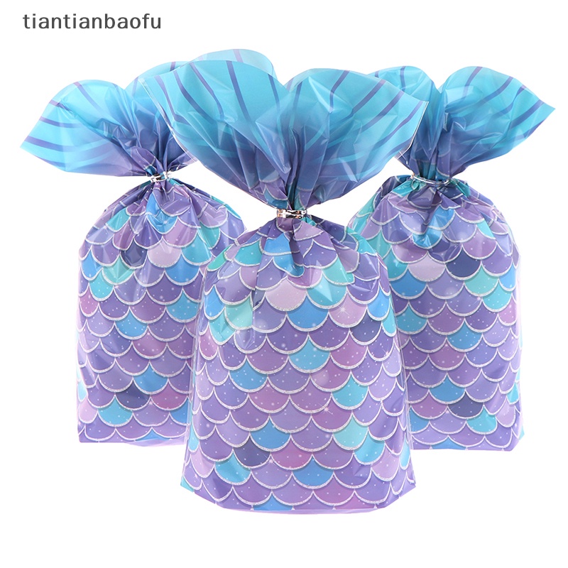 [tiantianbaofu] 25 Pcs Mermaid Pesta Hadiah Tas Permen Biskuit Packing Bag Mermaid Tail Traktir Tas Butik