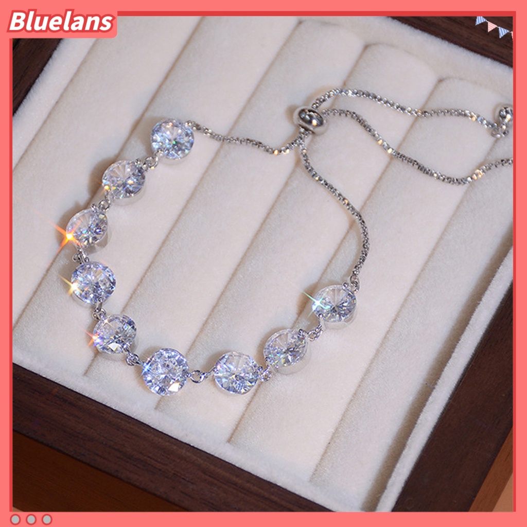 [BLS] Liontin Gelang Berlian Imitasi Hias Manik-Manik Adjustable Warna Perak Fashion Besar Bling Cubic Zirconia Rantai Tangan Aksesori Perhiasan