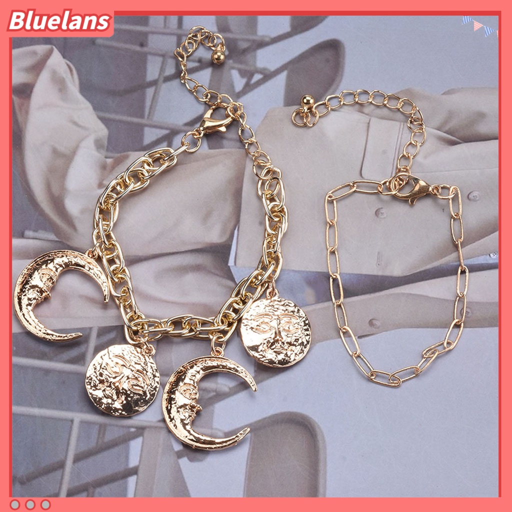 [BLS] Pesona Kalung Electroplating Shiny Adjustable Vintage Dress Up Alloy Baroque Alloy Moon Sun Pendant Necklace Wanita Perhiasan