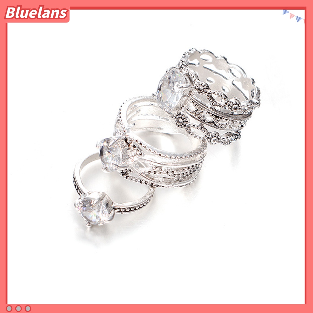 [BLS] 3pcs Vintage Berlian Imitasi Bertatahkan Melubangi Jari Cincin Set Perhiasan Wanita