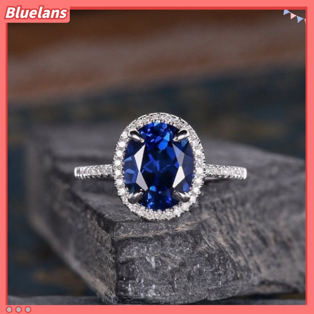 [BLS] Fashion Lady Oval Cubic Zirconia CZ Jari Cincin Pengantin Pernikahan Pertunangan Perhiasan