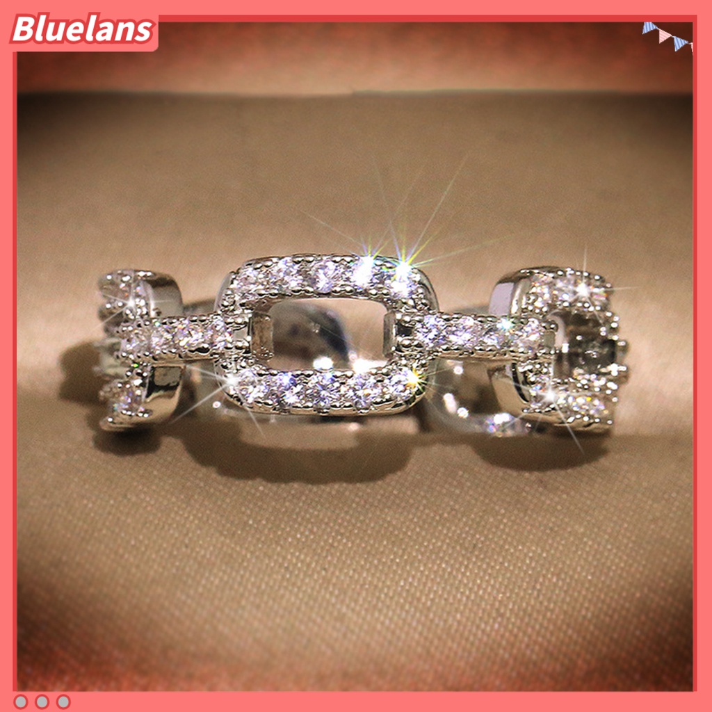 [BLS] Wanita Kreatif Geometris Rantai Tembaga Penuh Berlian Imitasi Bertatahkan Cincin Perhiasan Hadiah