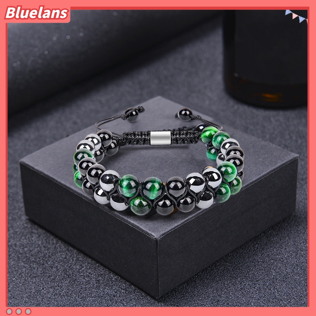 [BLS] Ic Gelang 8mm Manik-Manik Bulat Double-layer Braided Natural Tiger Eye Stone Adjustable Hadiah Fashion Perhiasan Pria Wanita Penghilang Stress Penyembuhan Bangle Untuk Harian