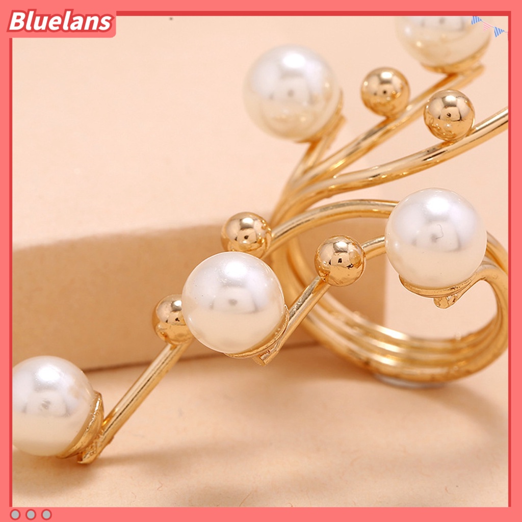 [BLS] Pembukaan Cincin Berlebihan Kepribadian Geometris Besar Double Layer Hadiah Elegan Mengkilap Tinggi Mutiara Imitasi Cabang Wanita Cincin Perhiasan Fashion