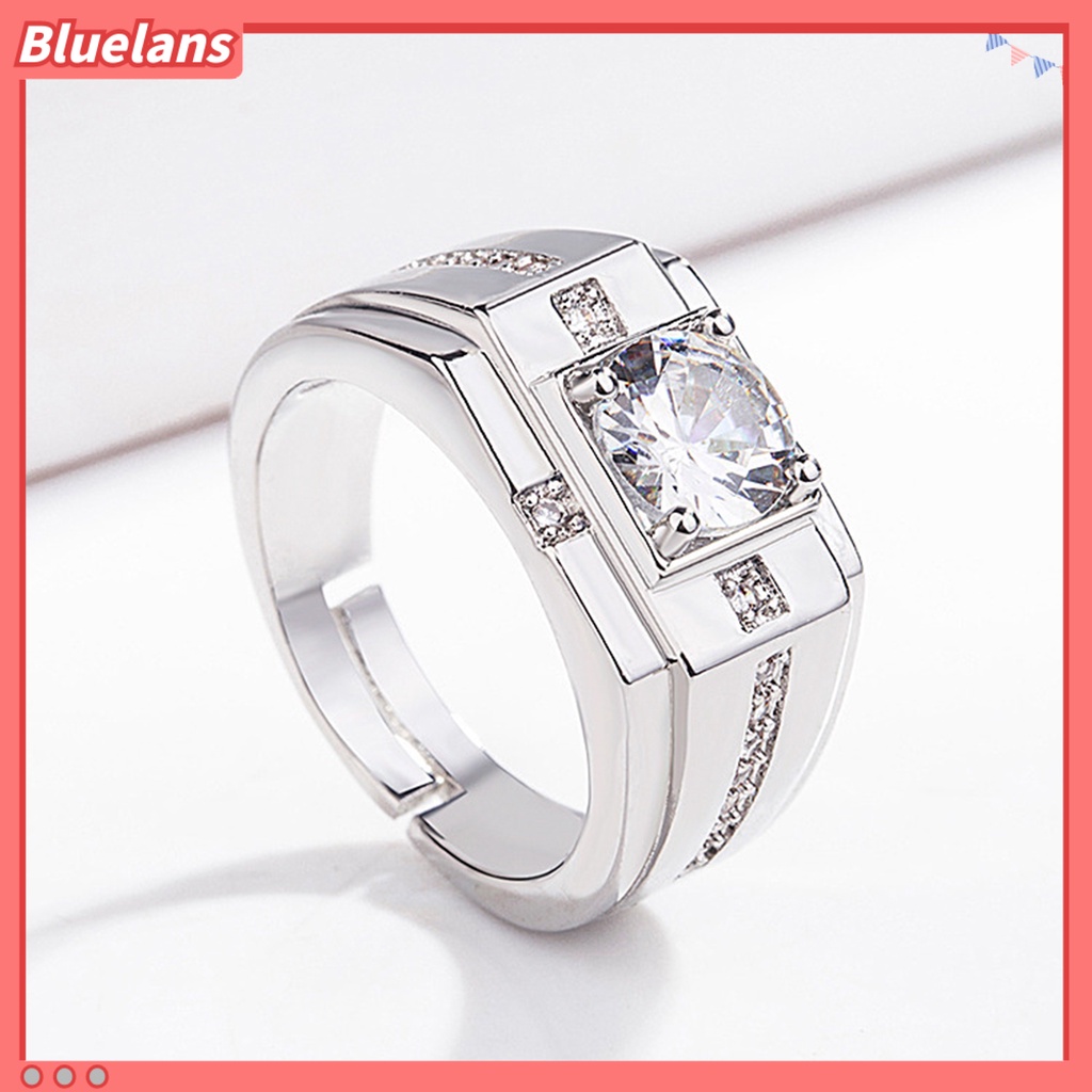 [BLS] Cincin Zirkon Bersinar Geometris Berlian Imitasi Hias Electroplating Hypoallergenic Dekorasi Perhiasan Pria Pertunangan Terbuka Jari Cincin Band Untuk Hadiah