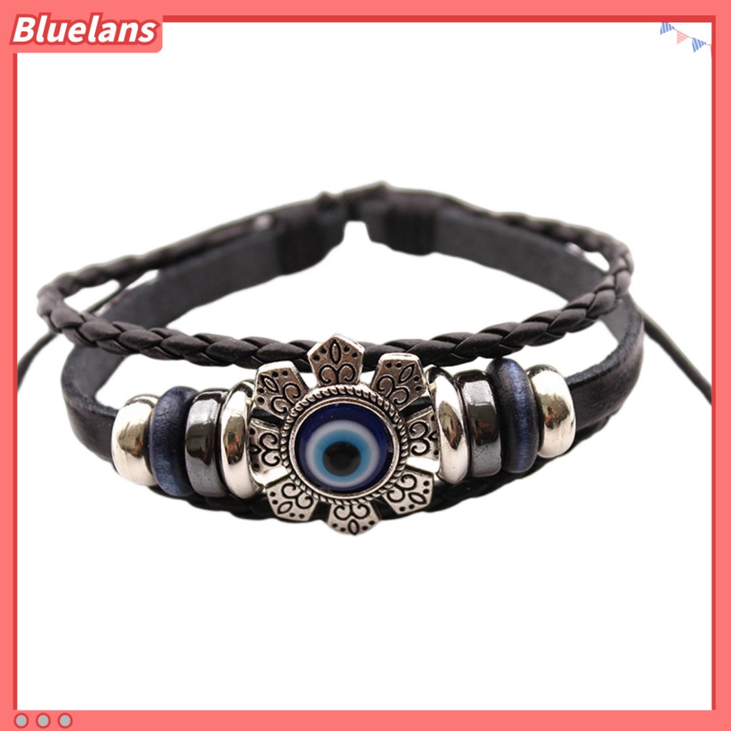 [BLS] Gelang Kulit Imitasi Bohemian Multilayer Beads Vintage Geometris Hias Hadiah Pria Wanita Turki Evil Eye Charm Bracelet Jewelry Untuk Kehidupan Sehari-Hari