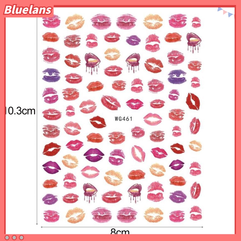 [BLM] Stiker Kuku Romantis Warna-Warni Perekat Diri Kuat Lengket Dapat Dilepas Hias DIY Valentines Day Heart Red Lip Series Nail Art Decal Untuk Salon