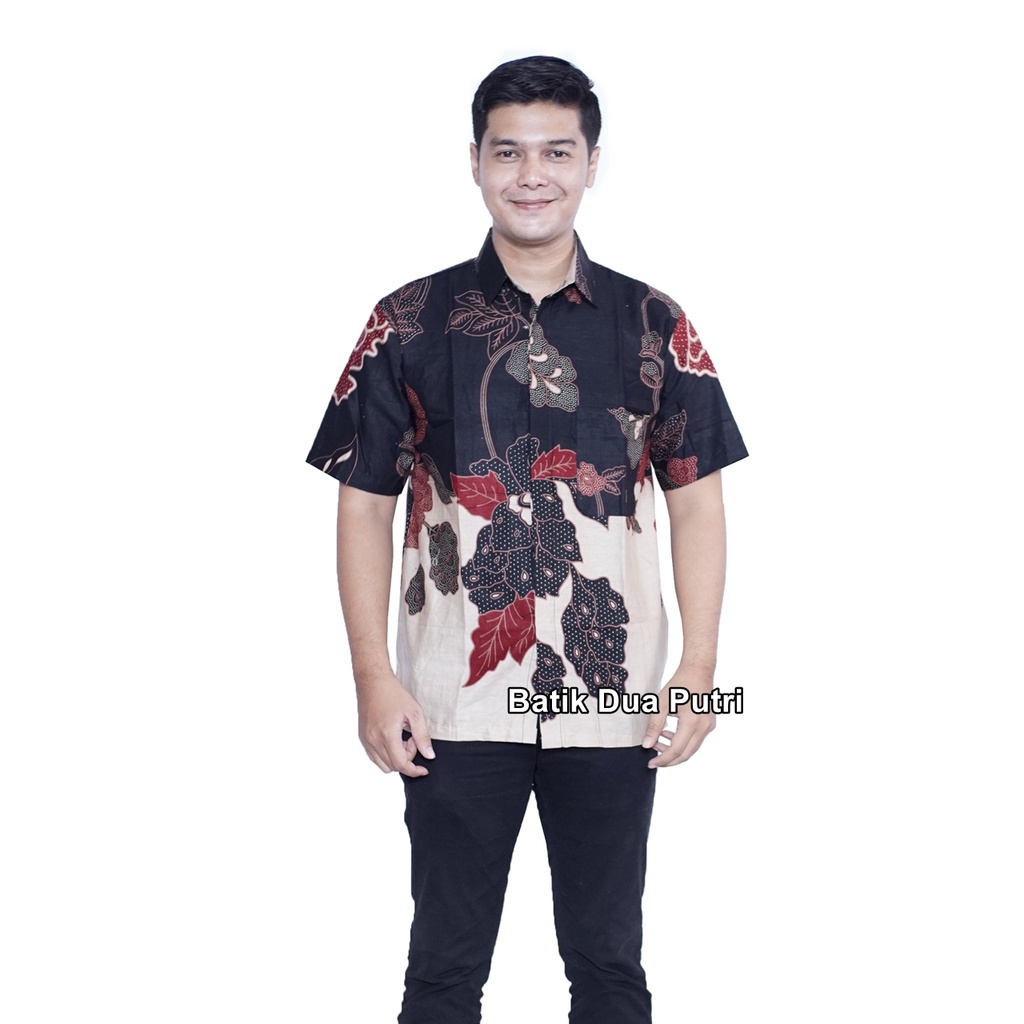 Couple Batik Pria Wanita Dres Kemeja Modern Trendy -miring- Batik Dua Putri