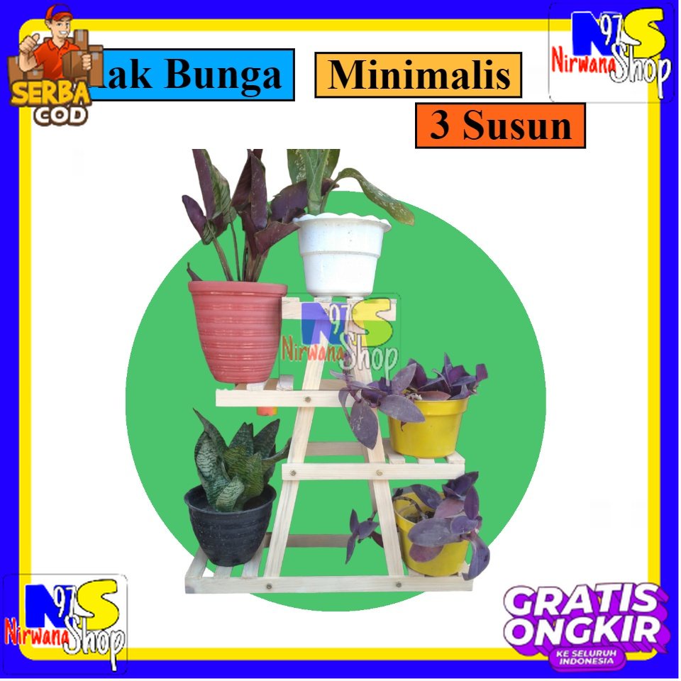 Rak bunga minimalis dari kayu halus murah, tempat pot bunga di luar maupun dalam ruangan