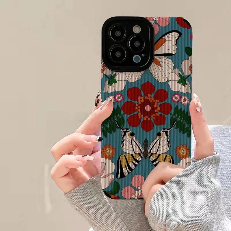 All New Hot Fashion Leather Soft Case IPhone 6S 7 Plus 8 Plus X XS XR XS Max 11 13 12 14 PRO Max 14 Plus SE Mini Phone Case Girl Girl Women Pretty Blue butterfly flower