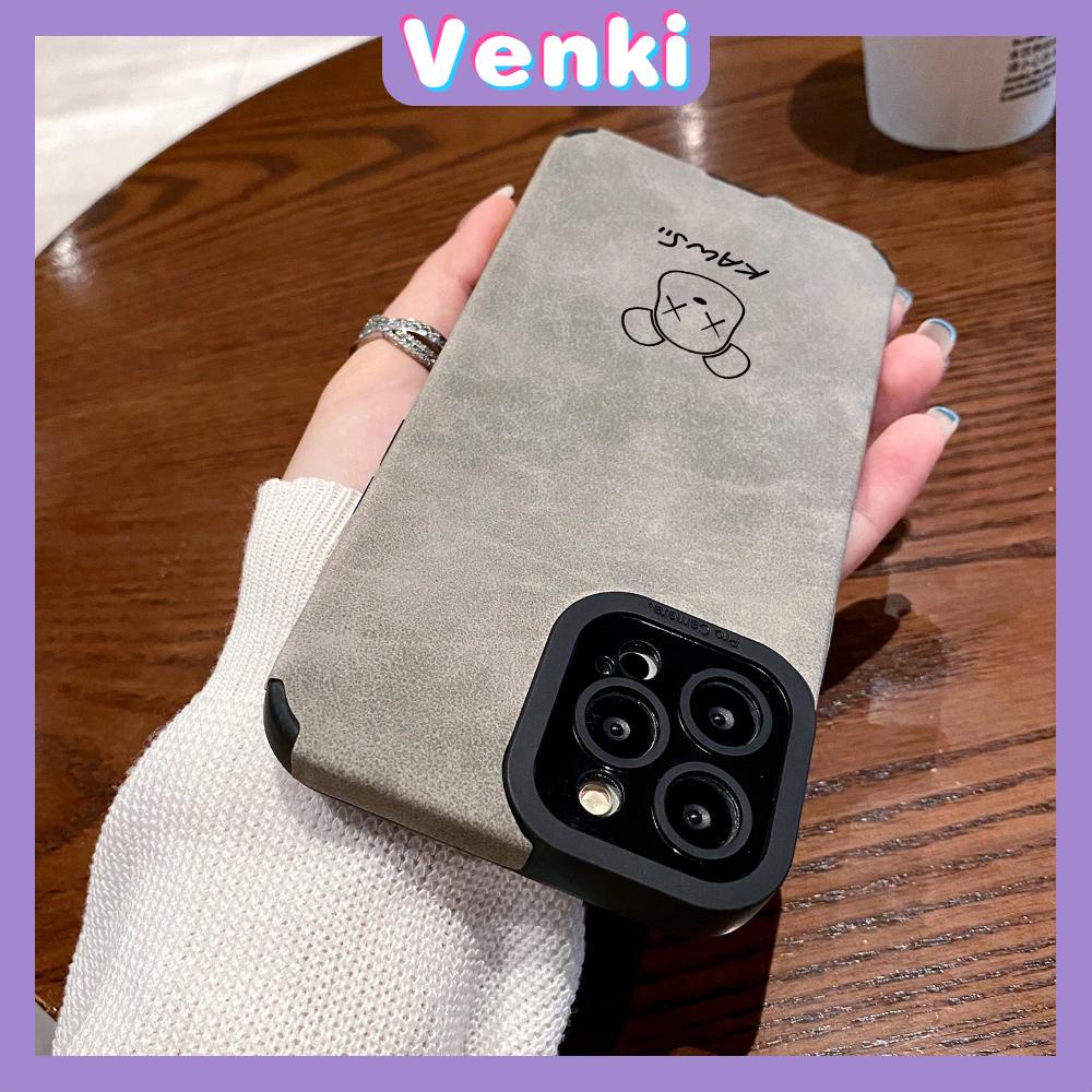 VENKI - Untuk iPhone 11 Case Leather Pupil Suede Cover Soft Shockproof Case Camera Simple Cute Bear Kompatibel dengan iPhone 14 13 Pro max 12 Pro max xr xs 7Plus 8Plus