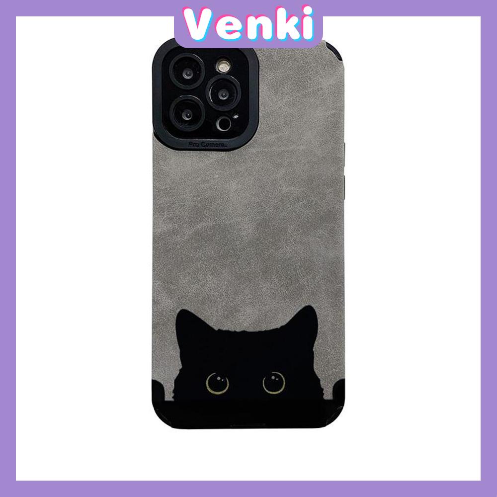 VENKI - Untuk iPhone 11 Case Leather Pupil Suede Cover Soft Shockproof Case Camera Simple Black Cat Kompatibel dengan iPhone 14 13 Pro max 12 Pro max xr xs 7Plus 8Plus