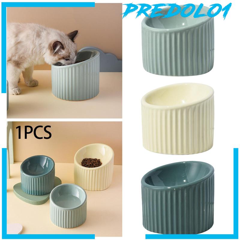 [Predolo1] Pet Feeder Easy Wash Anti Slip Anjing Kecil Keramik Miring Elevated Cat Bowl