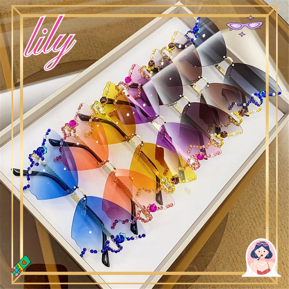 Lily Berlian Kupu-Kupu Kacamata Ins Populer Tanpa Bingkai Berlian Imitasi Y2K Eyewear