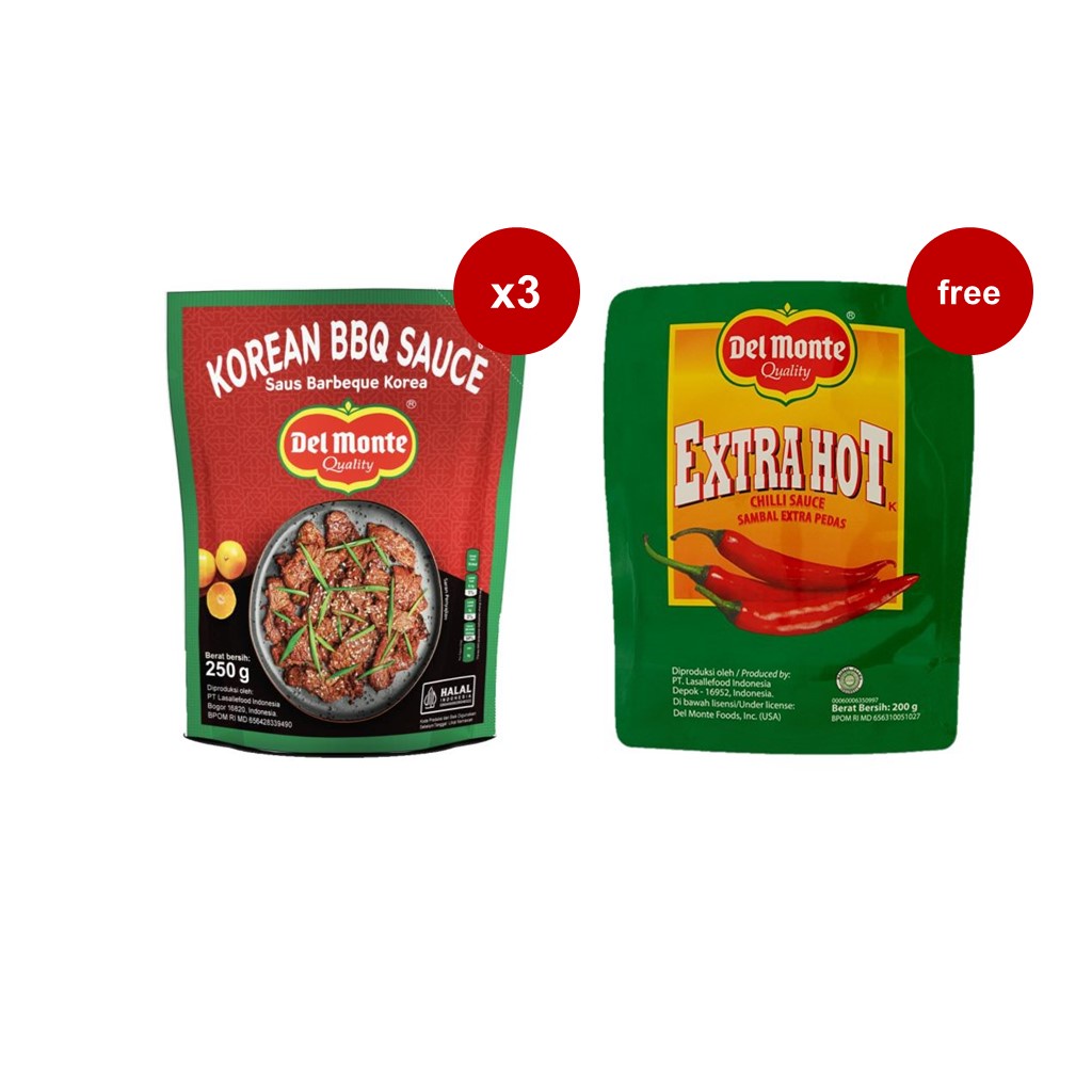 

Delmonte Korean Barbeque Pouch 250 g x 3 + Free Delmonte Saus Extra Hot Chilli Pouch 200g