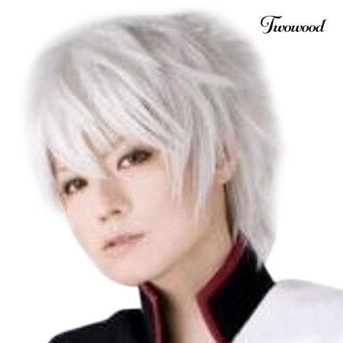 Twowood Fashion Pria Wig Pendek Cosplay Pesta Kostum Wig Lurus Penuh Wig Hadiah