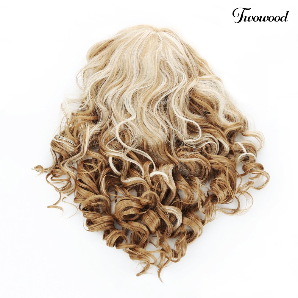 Twowood Fashion Wanita Panjang Mix Pirang Bergelombang Wig Seksi Keriting Alami Rambut Cosplay Wig