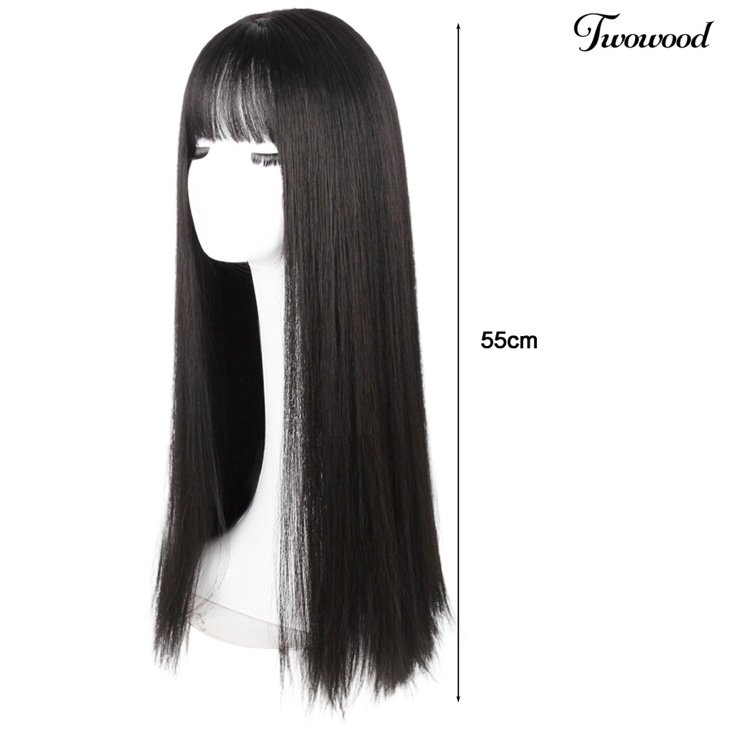 Twowood Wig Panjang Lurus Jaring Dalam Bernapas Serat Suhu Tinggi Bernapas Wig Rambut Hitam Untuk Perempuan