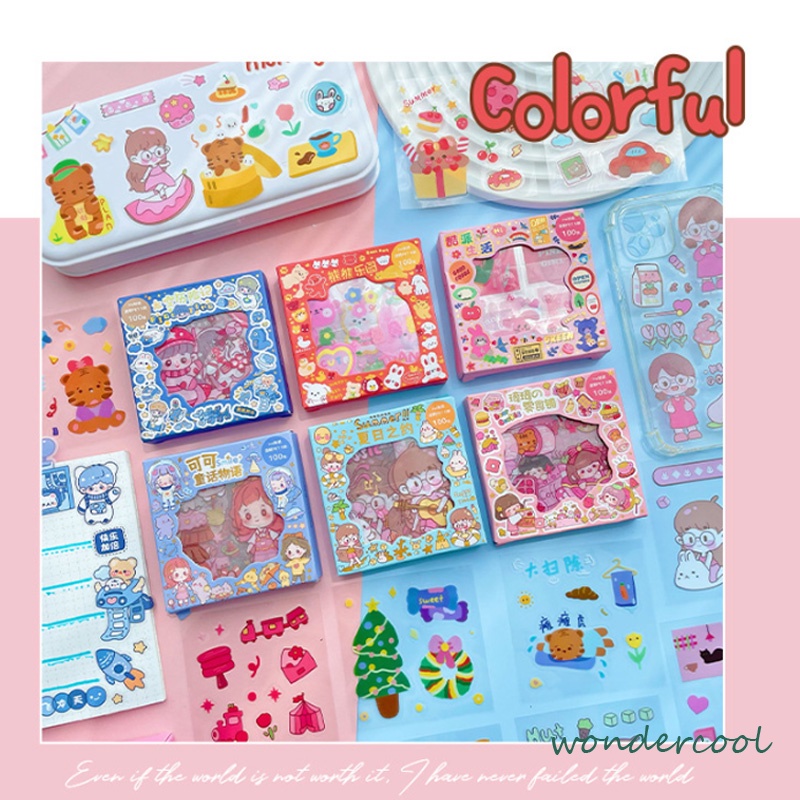 Stiker Stiker Pola Kecil Scrapbook Gadis Kartun Kreatif Menggemaskan Stiker Pola Kecil-Won