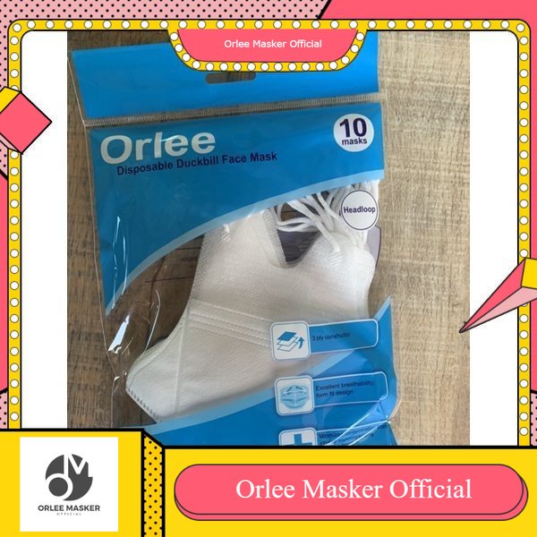 MASKER ORLEE DUCKBILL EMBOSS WARNA PUTIH HITAM 3ply HEADLOOP (tali hijab) dan KN 95 5ply READY