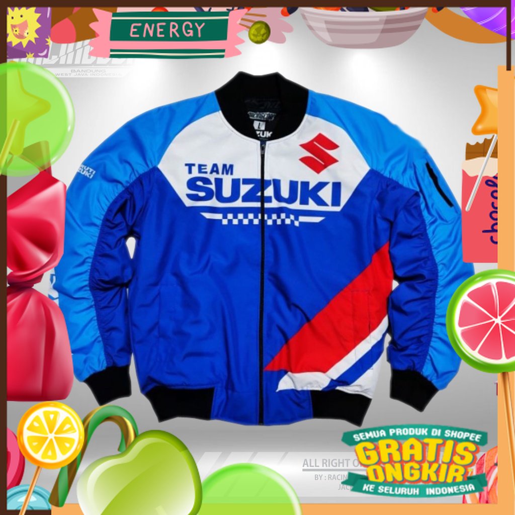 JAKET MOTOR BOMBER SUZUKI JAKET MOTOR TEAM SUZUKI TS STARIA FU GSX/ aman berkendara safety riding