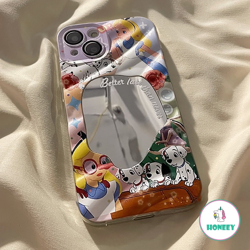 Ins Kartun Mermaid Princess Wave Pattern Phone Case Untuk iPhone 14 Pro 11 13 12 Pro Max Irregular Geometri Makeup Cermin Anti-Shock Penutup Belakang